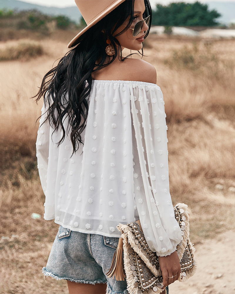 Off Shoulder Lantern Long Sleeve Ruffle Top