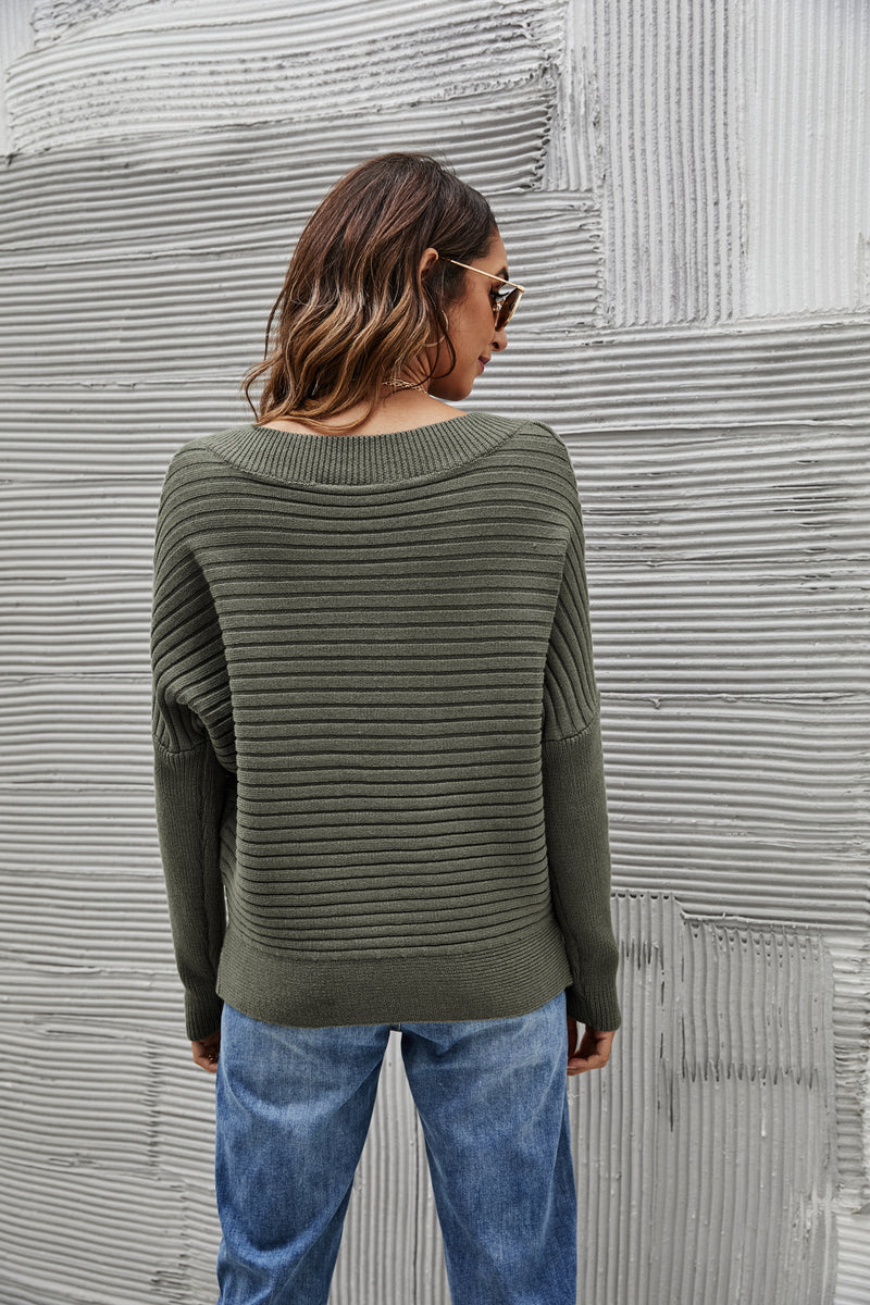 V Neck Casual Waffle Sweater