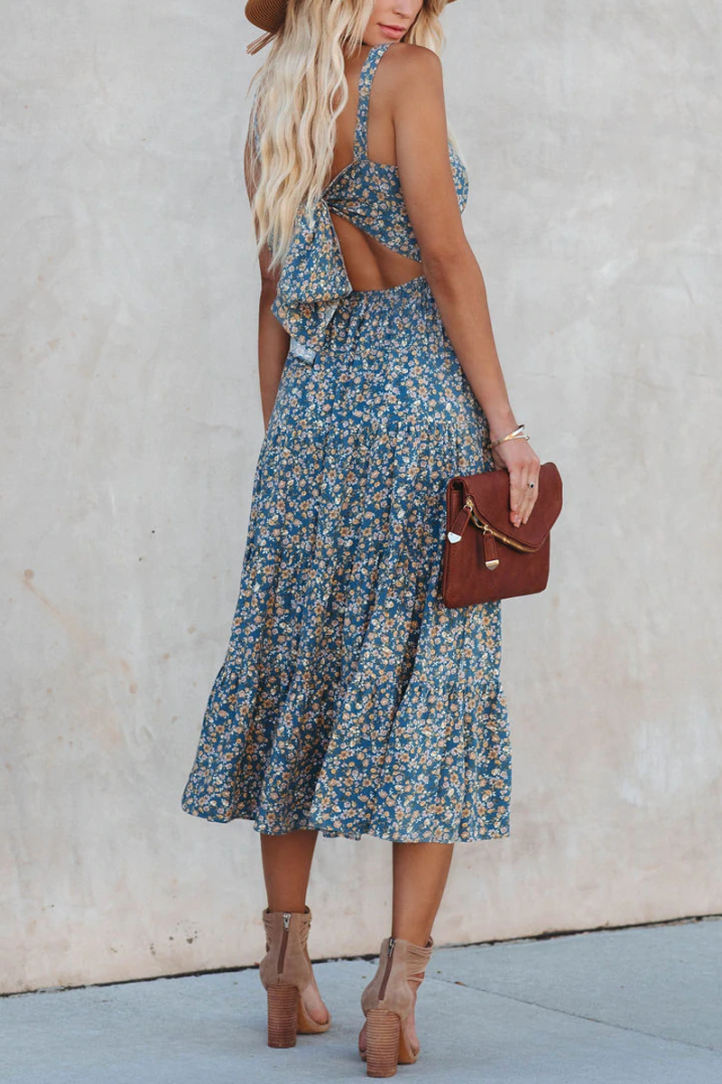 Rio Floral Tie Back Midi Dress