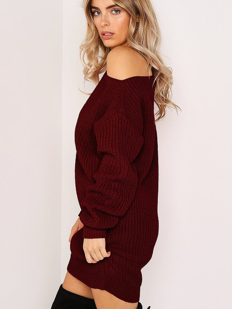 Plain One Shoulder Bodycon Sweater MIni Dress