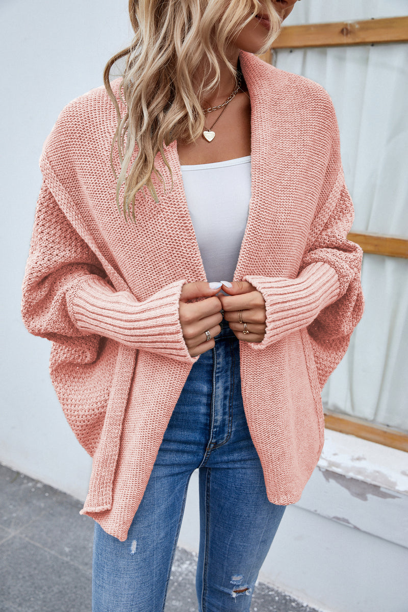 Open Front Long Sleeve Irregular Knitted Cardigan