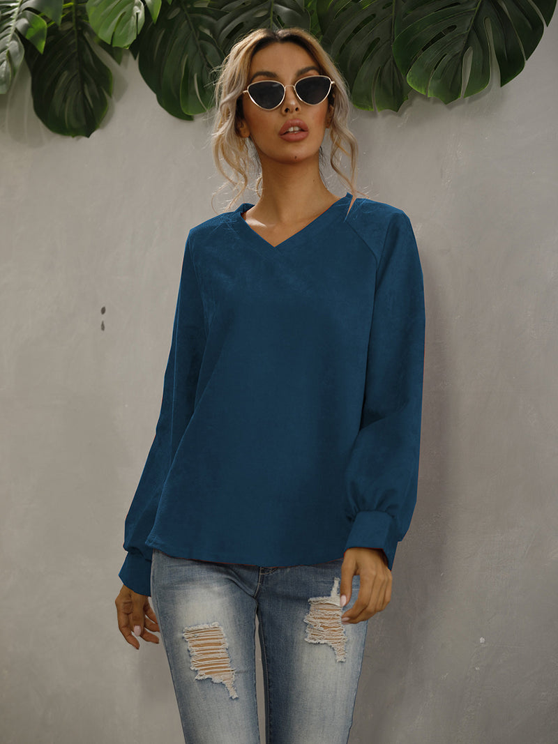 Casual V Neck Long Sleeve Top