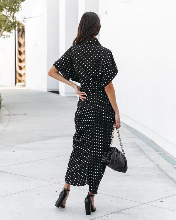 Wrap Front Polka Dot Short Sleeve Maxi Dress