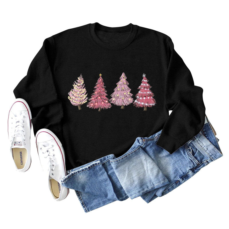 Crew Neck Long Sleeve Christmas Print Sweatshirt