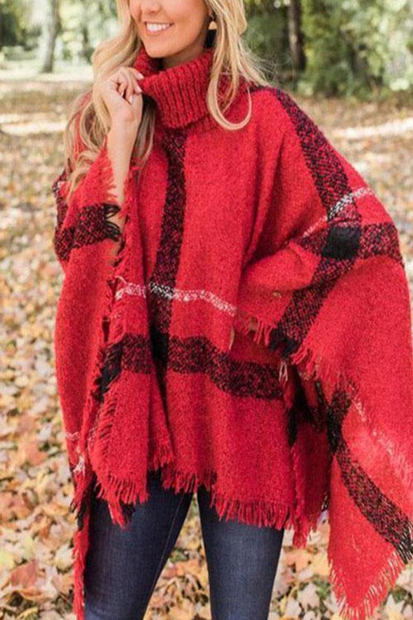 Turtle Neck Cape Shawl Loose Sweater