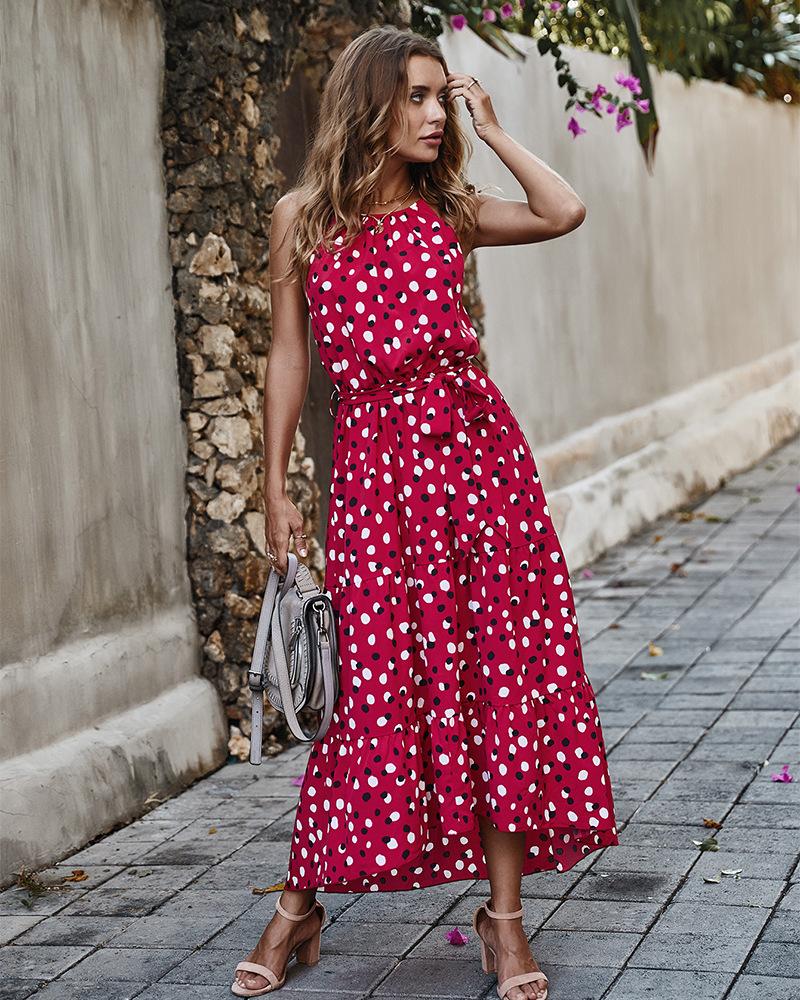 Polka Dot Sleeveless Long Dress