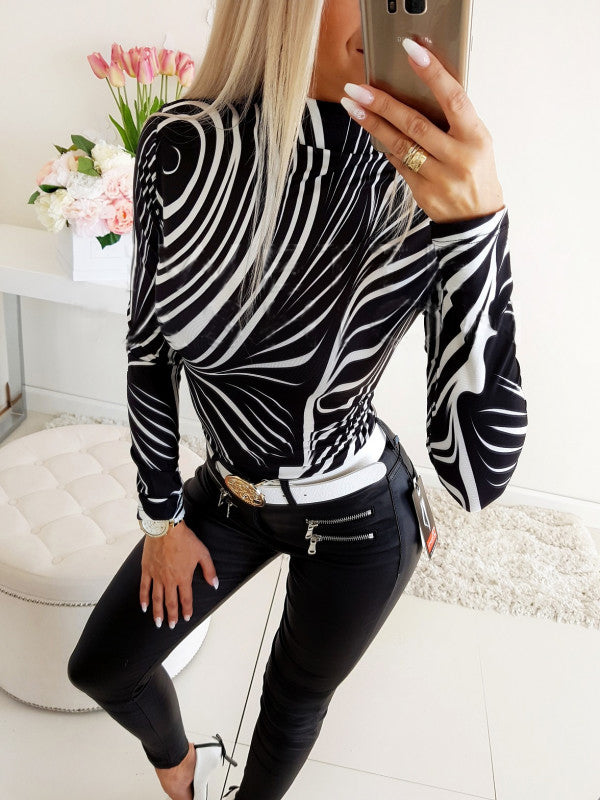 Long Sleeve Round Neck Bodycon Slim Tops