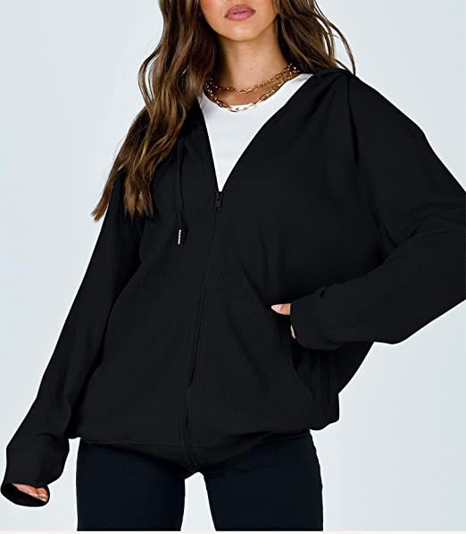 Casual Zip Up Drawstring Hoodie Sweatshirt