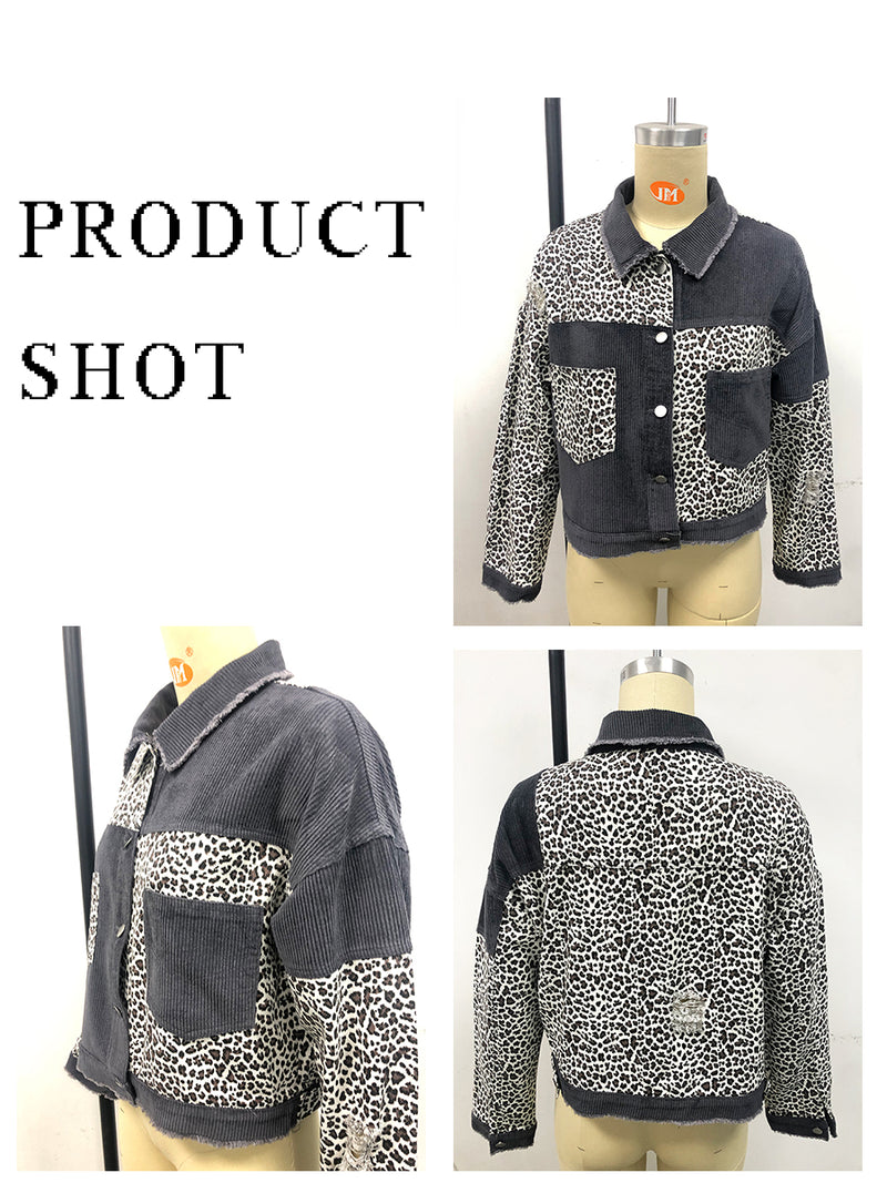 Button Down Leopard Corduroy Jacket