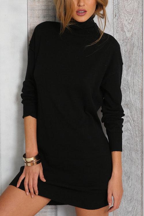 Pure Color High Neck Long Sleeves Party Dress - Landing Closet