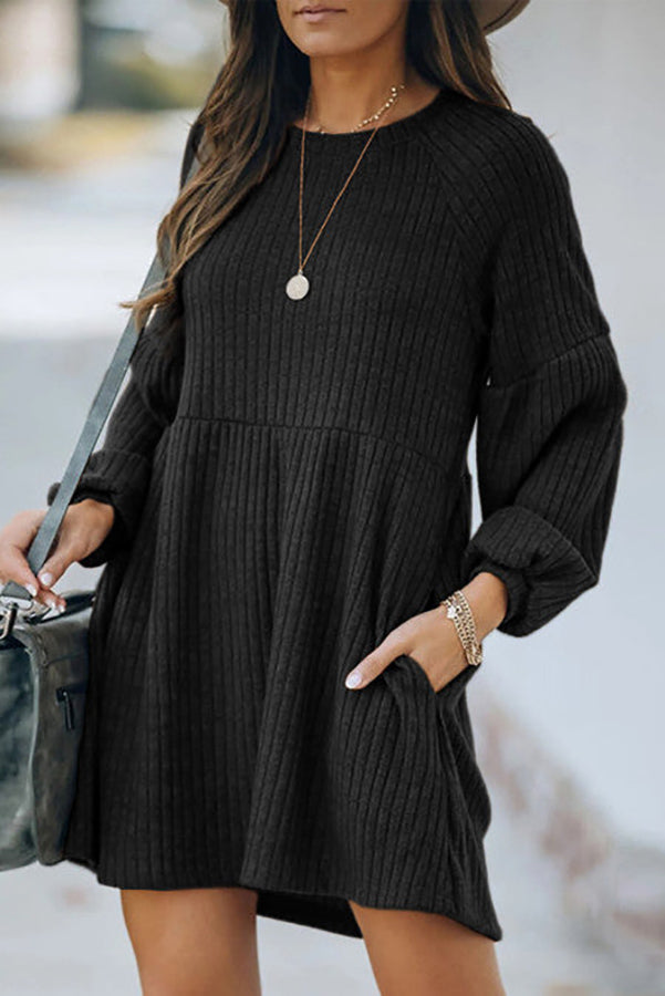 Pockets Long Sleeve Mini Dress