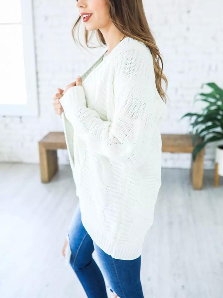 Solid Color Thick Knitting Long Cardigan