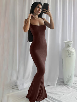 Sleeveless Sexy Scoop Neck Open Back Cami Maxi Dress