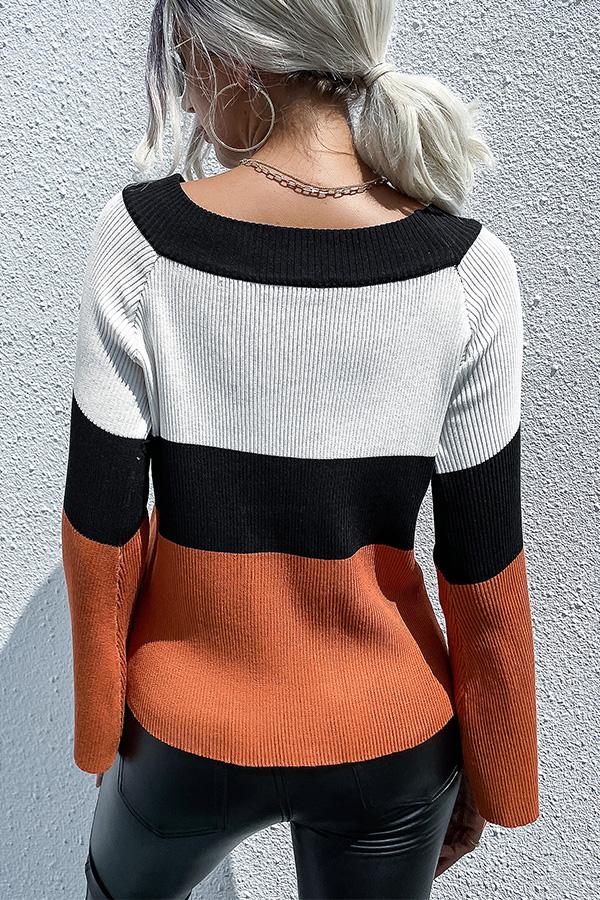 One Word Collar Color-block Knit Sweater