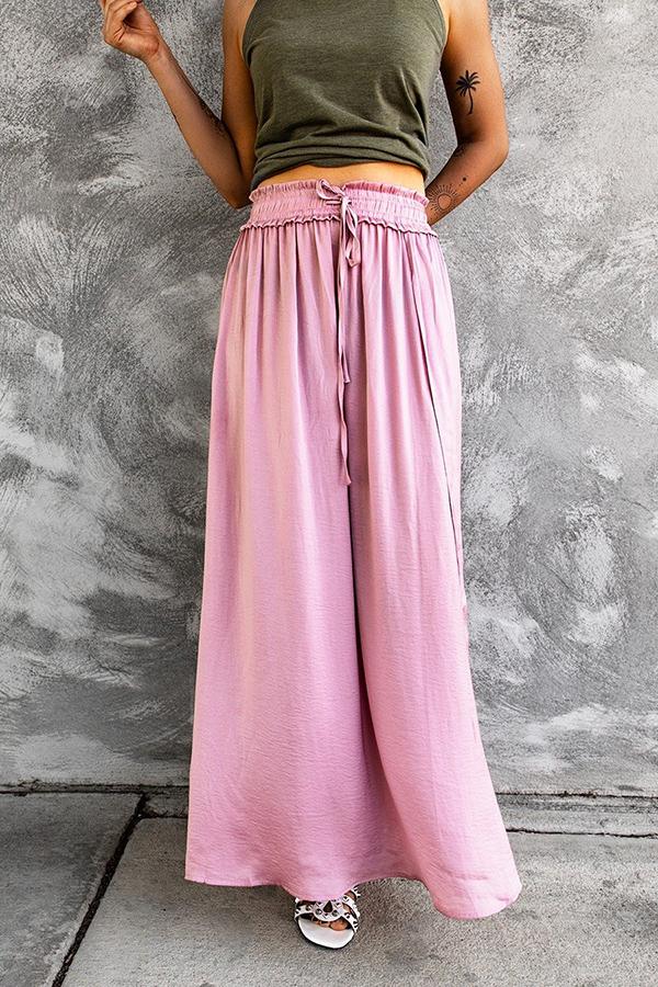 Adjustable Drawstring Waist Silky Maxi Skirt