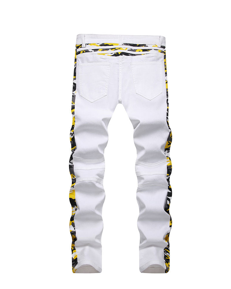 Retro Print Paneled Jeans