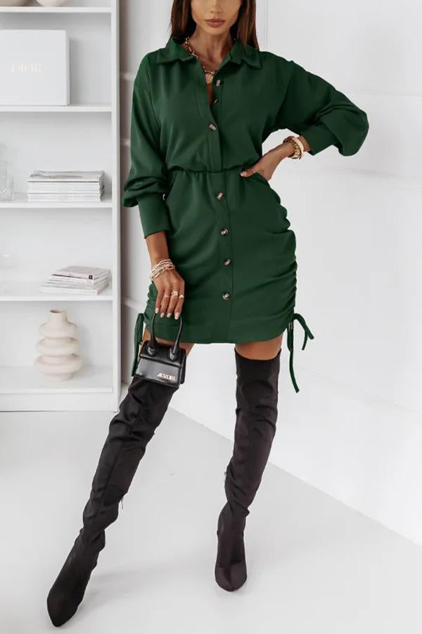 Found Love Ruched Button Down Shirt Dress