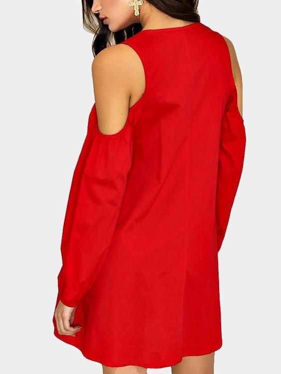 V-neck Cold Shoulder Long Sleeves Dress