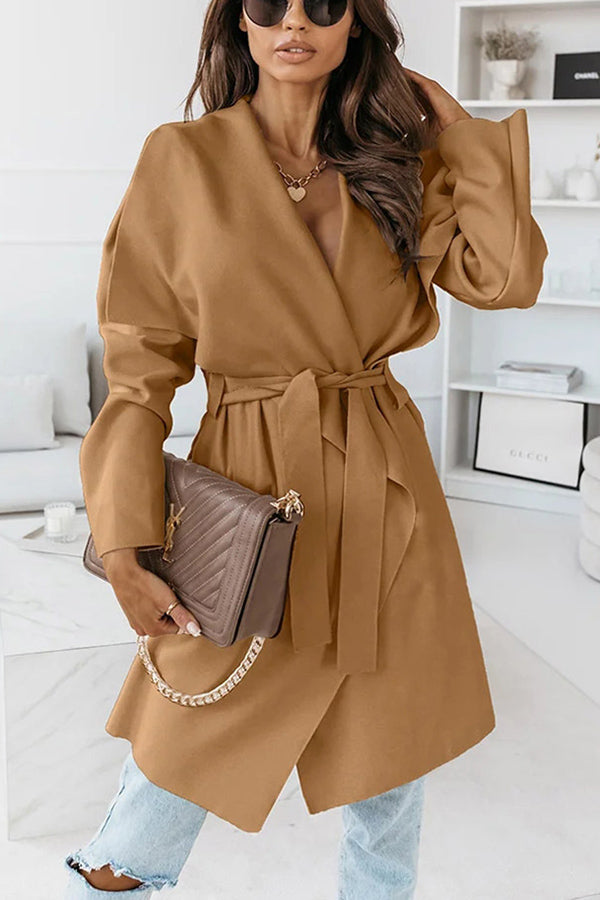 On Another Level Belted Wrap Midi Coat