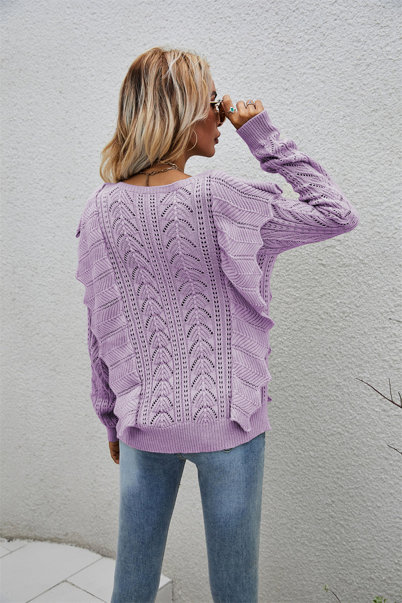 Round Neck Knitted Long Sleeve Sweater