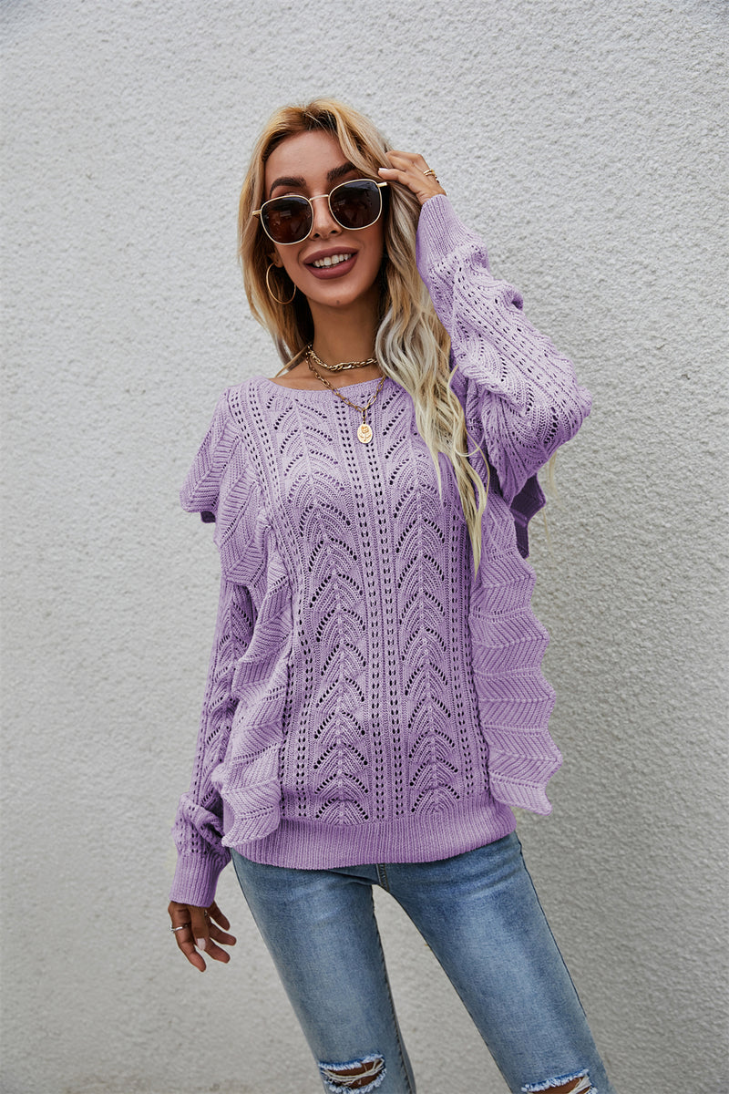 Round Neck Knitted Long Sleeve Sweater