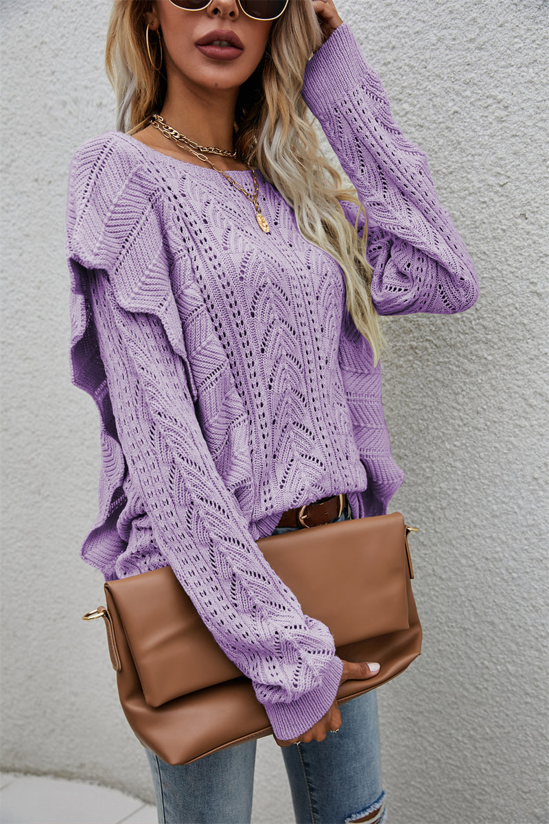 Round Neck Knitted Long Sleeve Sweater