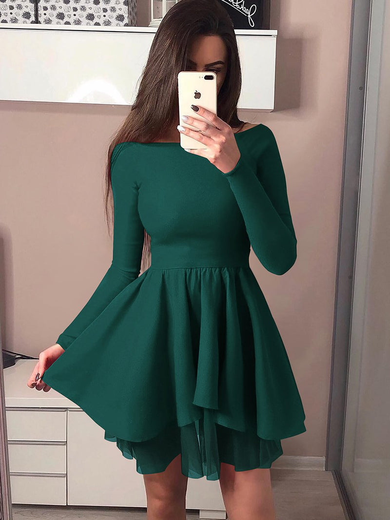 Long Sleeves Bodycon Ruffle Off Shoulder Mini Dress