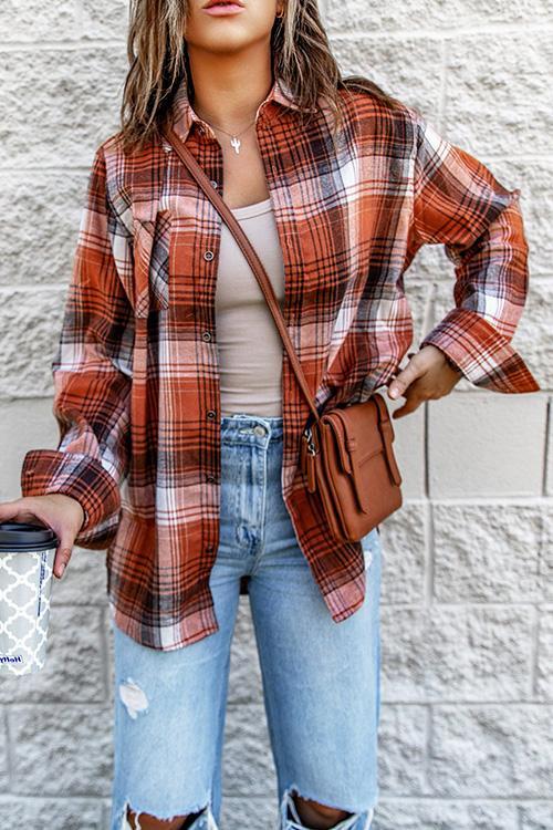 Button Down Color Block Plaids Boyfriend Shirt