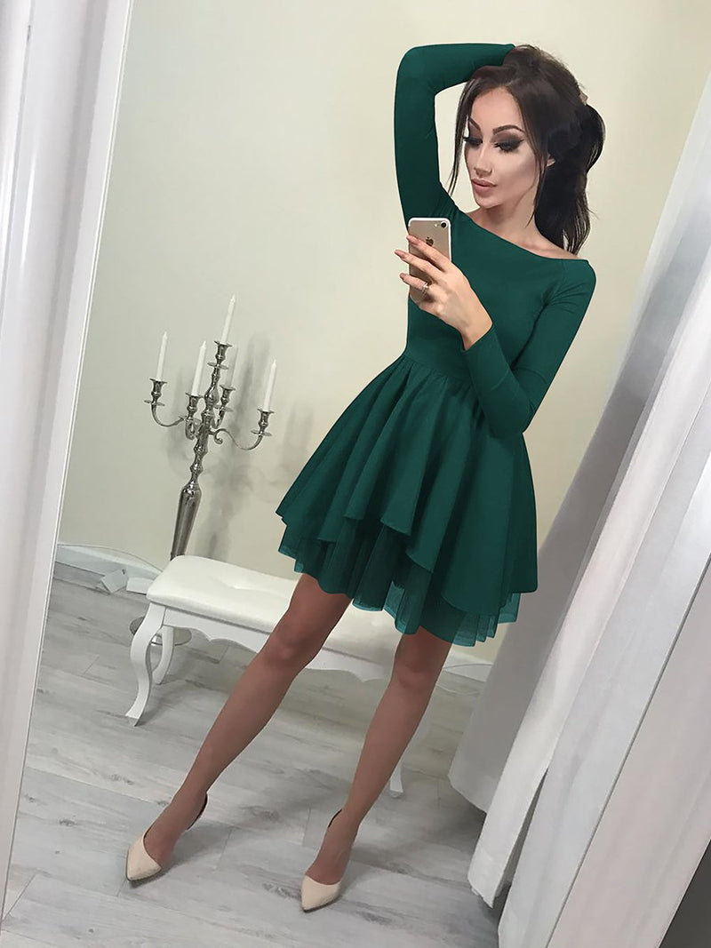 Long Sleeves Bodycon Ruffle Off Shoulder Mini Dress