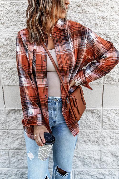 Button Down Color Block Plaids Boyfriend Shirt