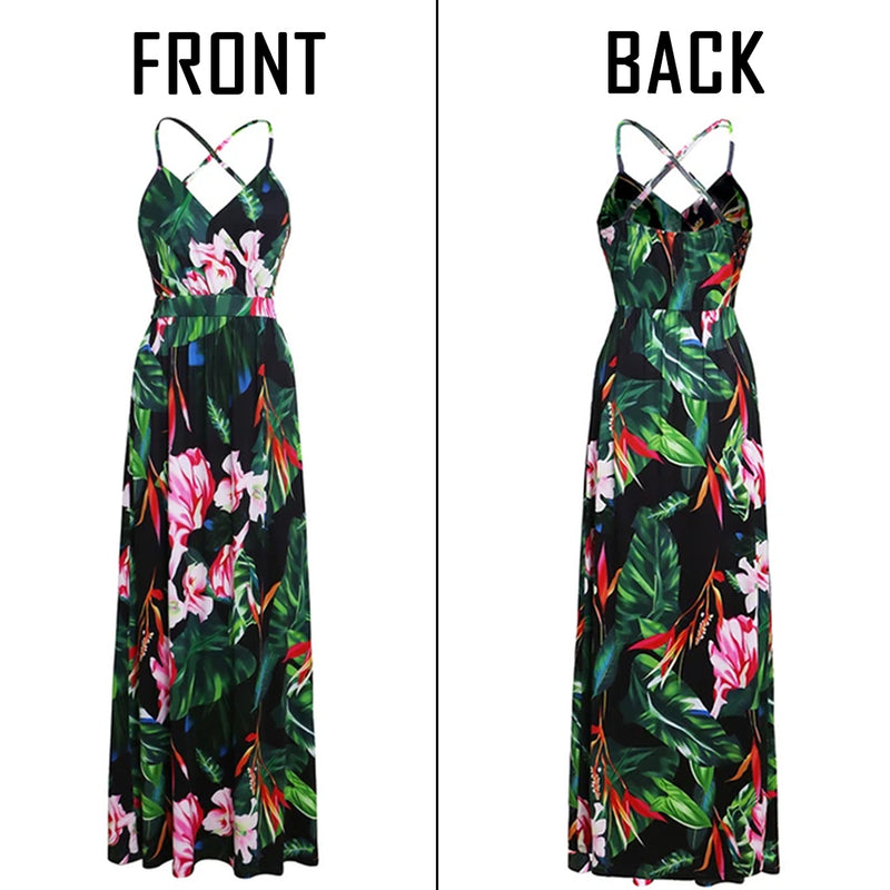 Deep V-Neck Floral Print Maxi Dress