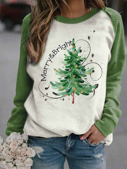 Women's Christmas Tree Print Contrast Sweatshirt