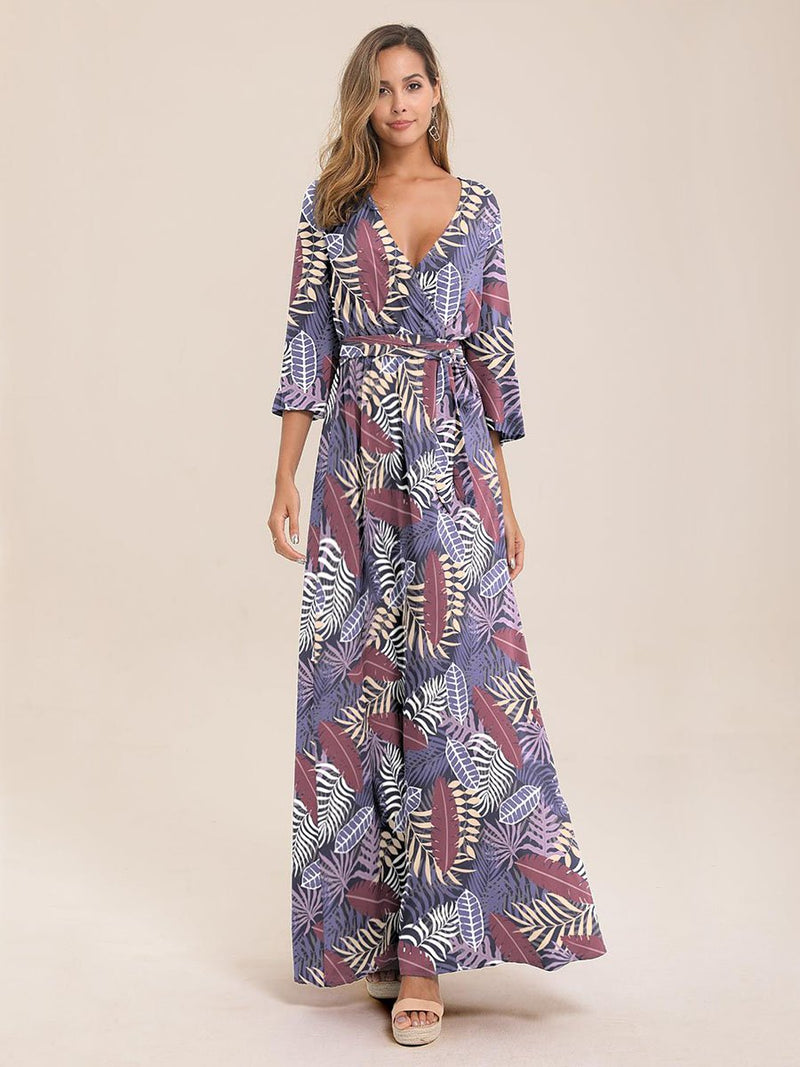 Floral Print Wrap Knotted Dress