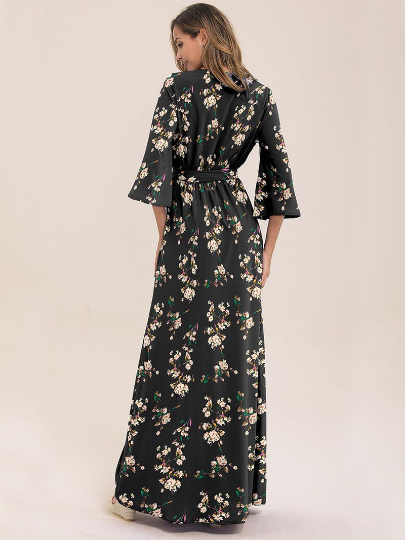 Floral Print Wrap Knotted Dress