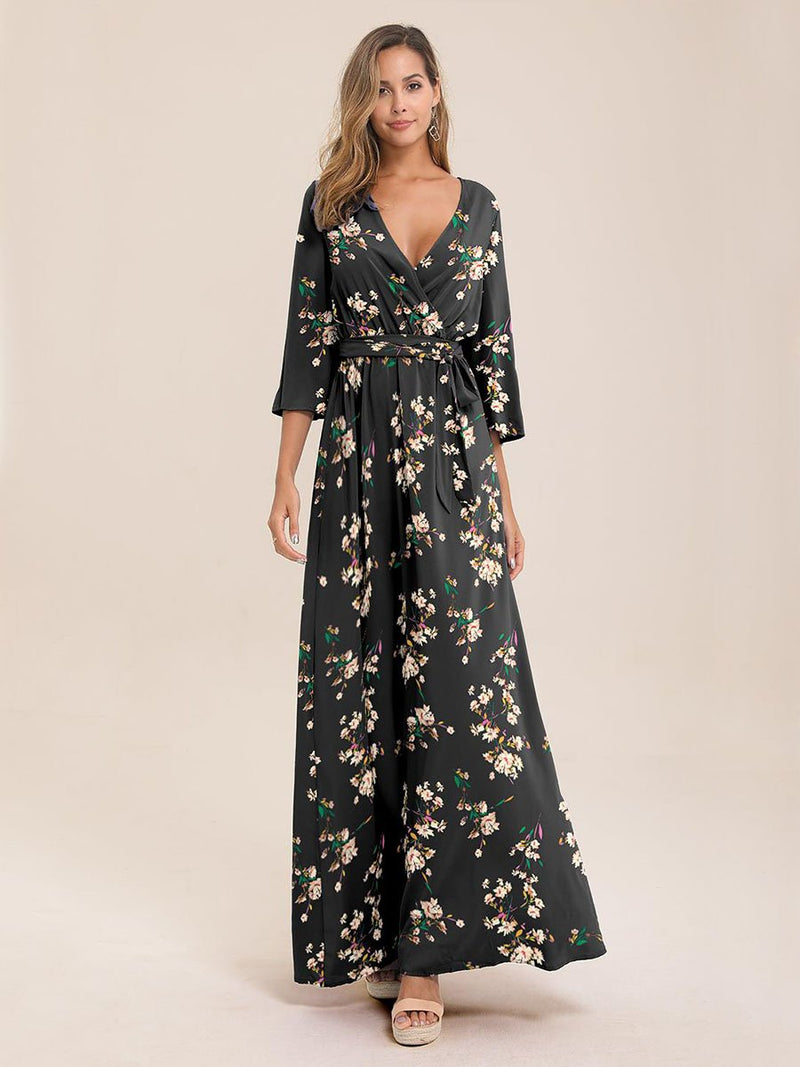 Floral Print Wrap Knotted Dress