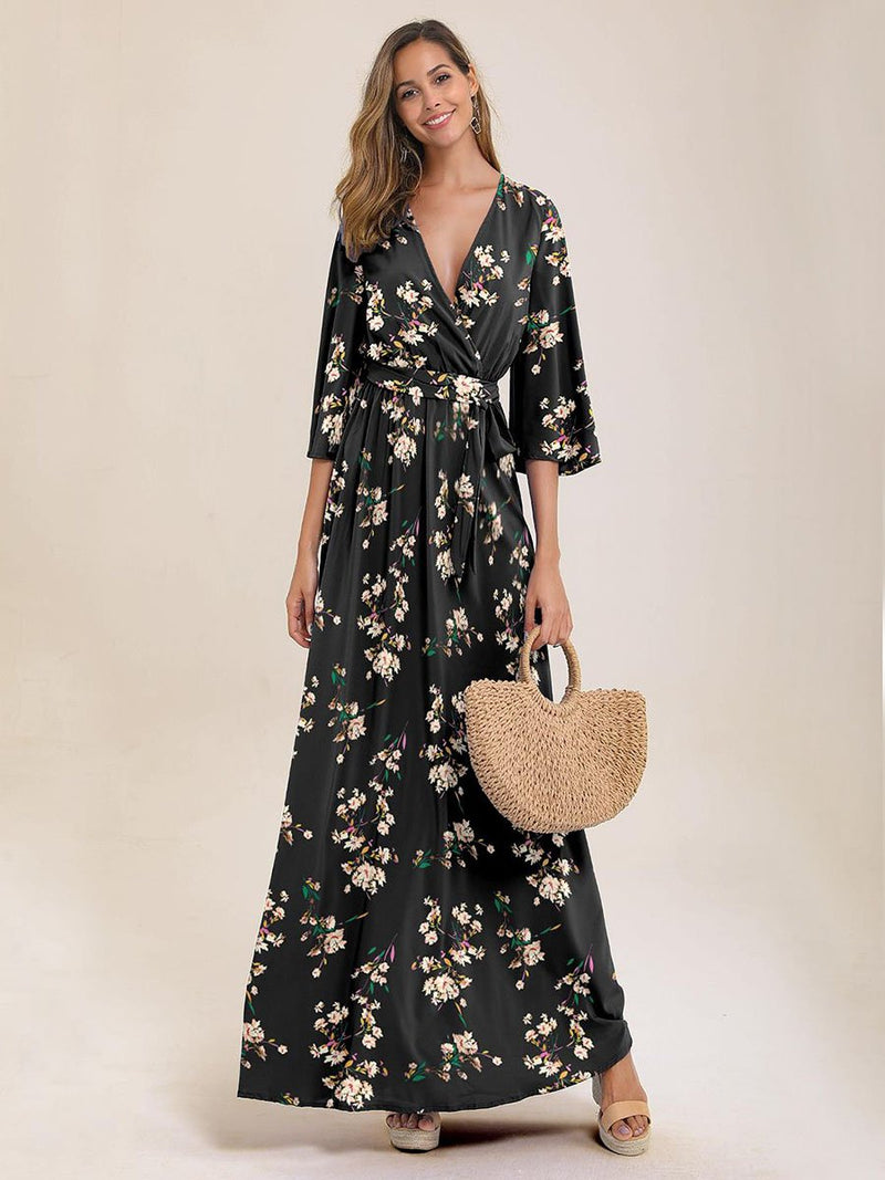 Floral Print Wrap Knotted Dress