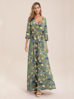 Floral Print Wrap Knotted Dress