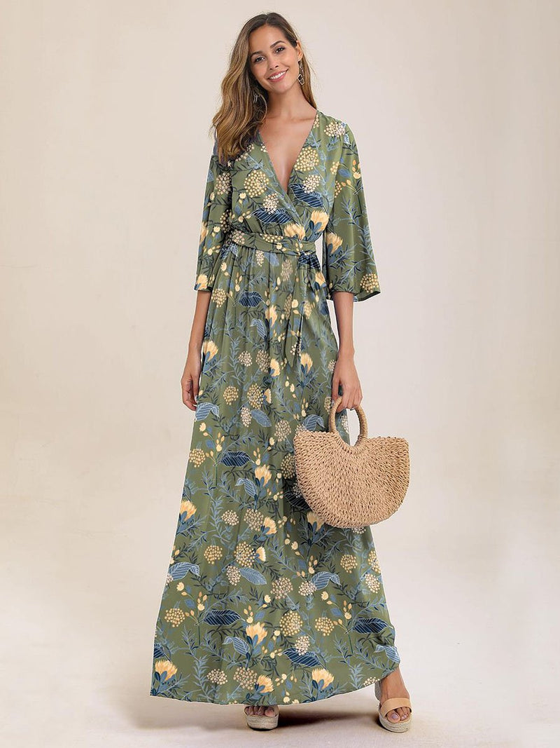 Floral Print Wrap Knotted Dress