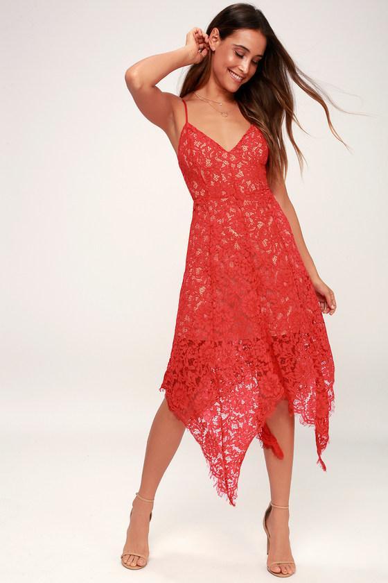 One Wish Lace Midi Dress Red