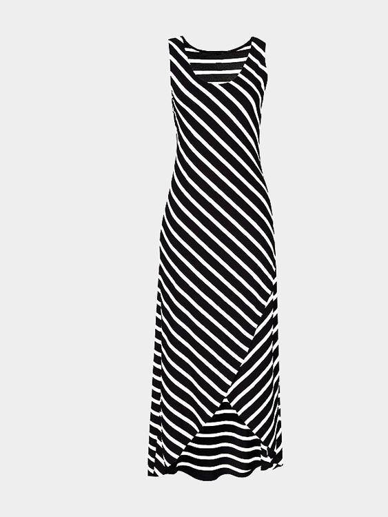 Black Striped Scoop Neck Asymmetrical Maxi Dress - Landing Closet