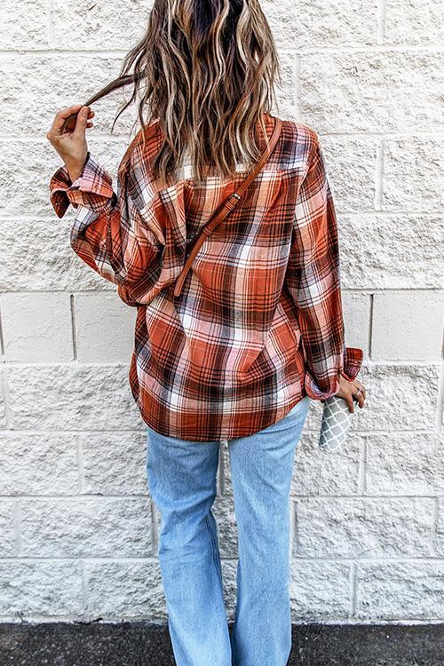 Button Down Color Block Plaids Boyfriend Shirt