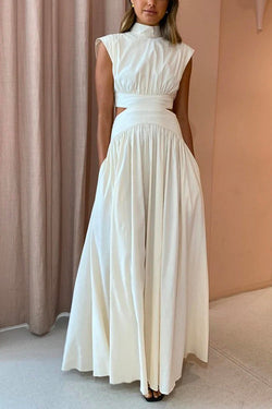 Mockneck Cut Out Waist Maxi Swing Dress