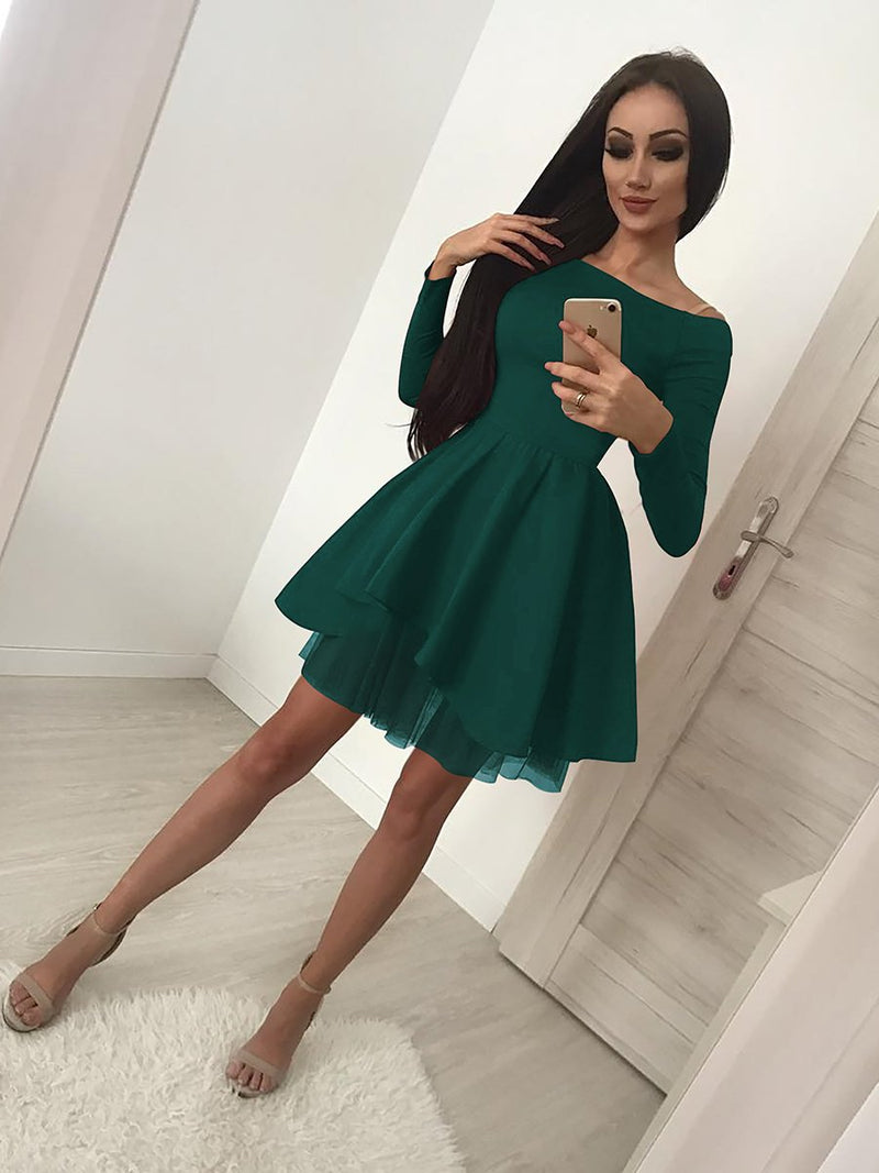 Long Sleeves Bodycon Ruffle Off Shoulder Mini Dress