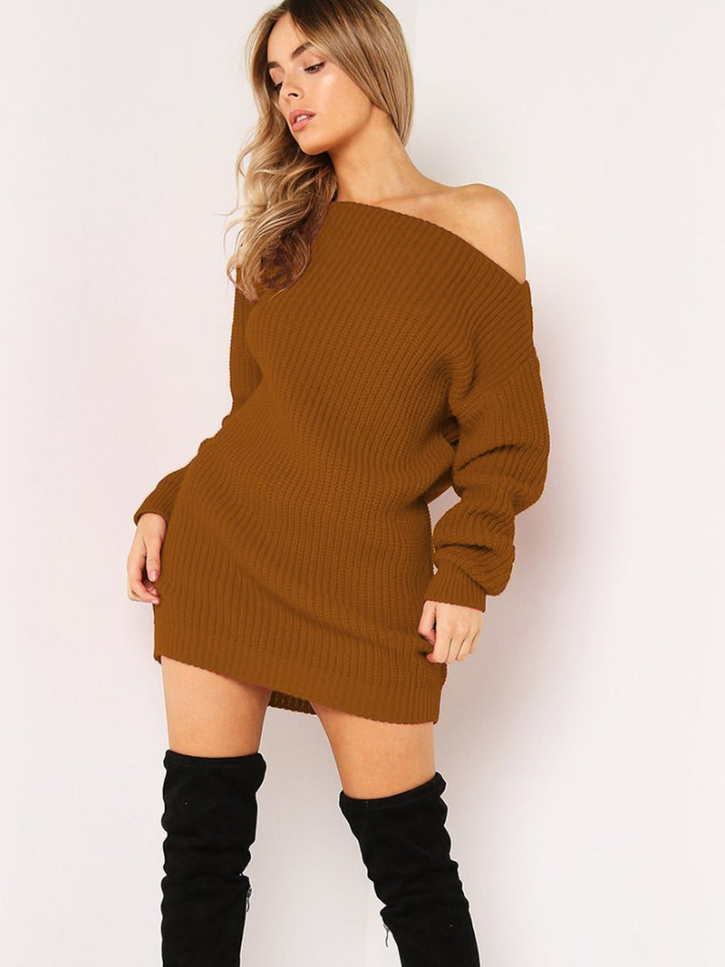 Plain One Shoulder Bodycon Sweater MIni Dress