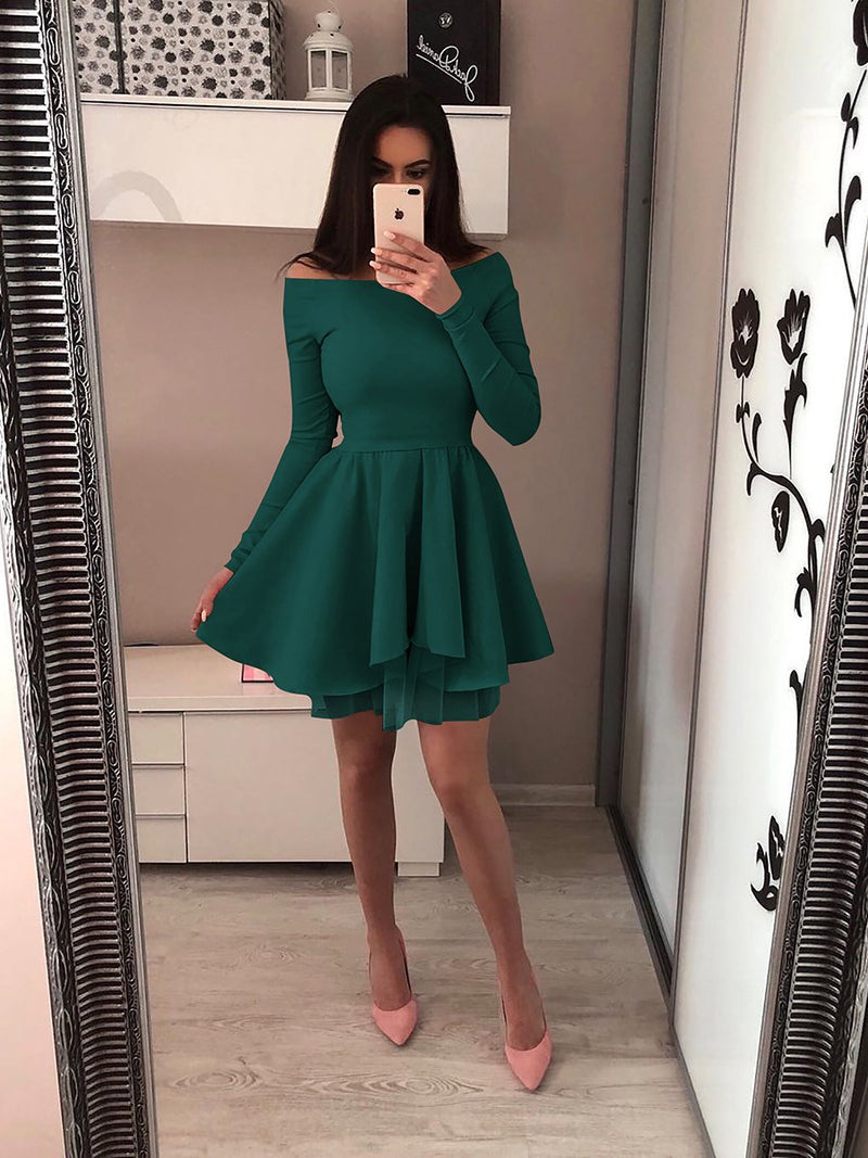 Long Sleeves Bodycon Ruffle Off Shoulder Mini Dress