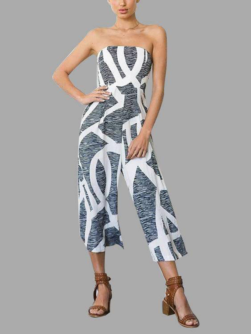 Off Shoulder Random Print Jumpsuit