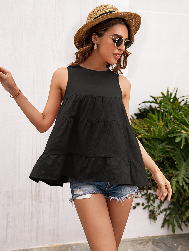 Round Neck Sleeveless Loose Fit Tank Top