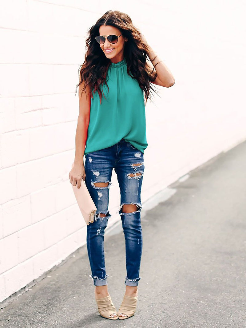 Round Neck Sleeveless T-shirt Top