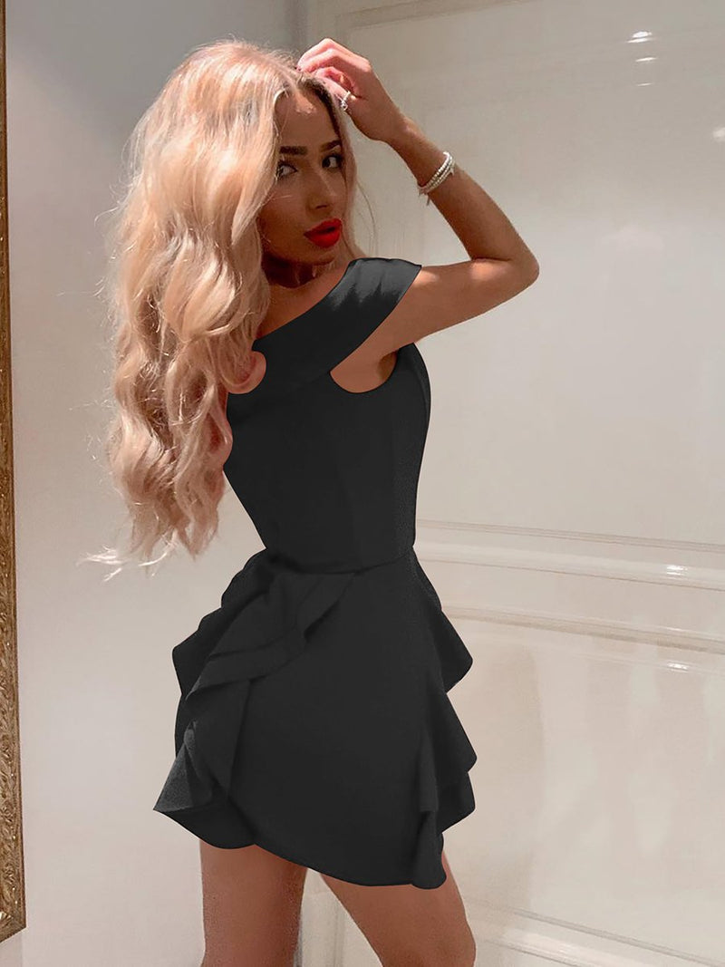 Off Shoulder Ruffled V-neck Mini Dress