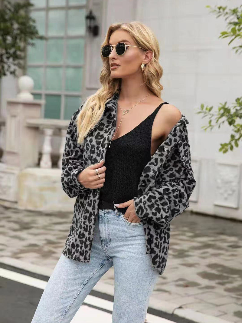 Leopard Button Down Jacket Coat